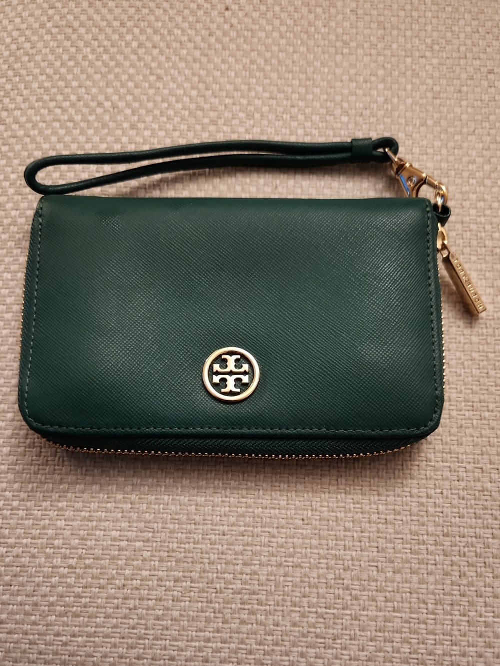 Tory Burch Forest Green Leather Wristlet